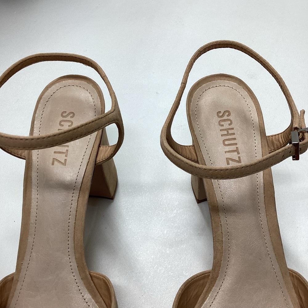 Schutz Keefa Nubuck Platform Ankle Strap Block Heel Sandals Size 11 - Picture 3 of 16